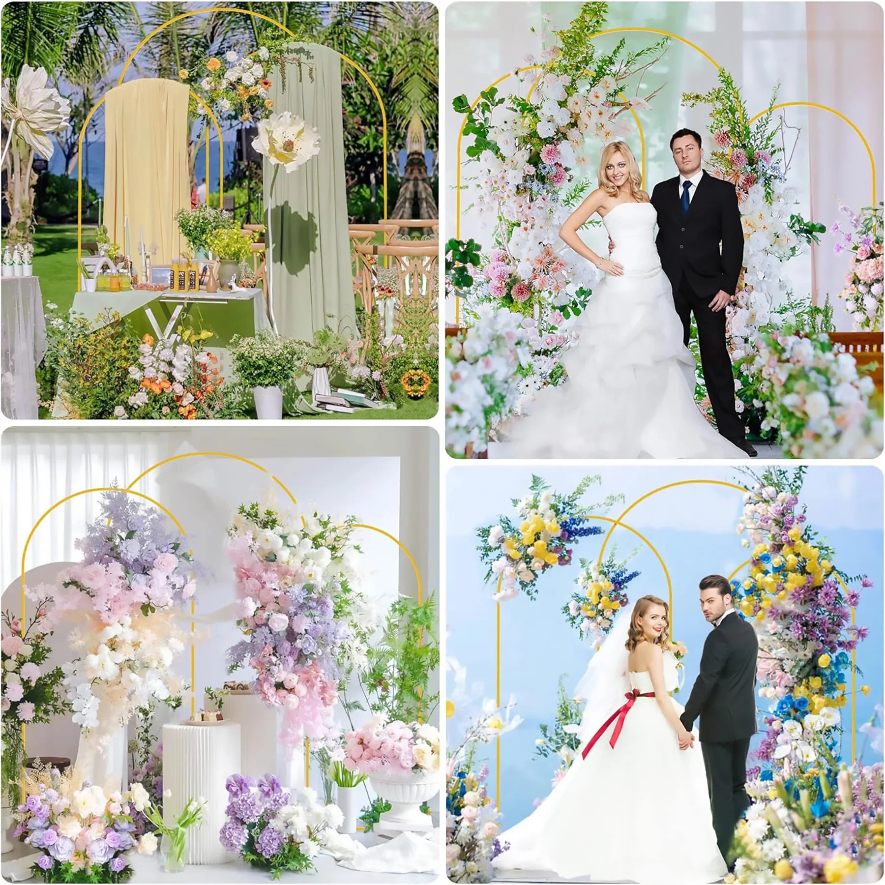 Gold Wedding Arch Backdrop Frame for Party Reusable Balloon Stand for Bridal Shower Birthday Ceremony Garden Decor 6/6.6/7.2FT
