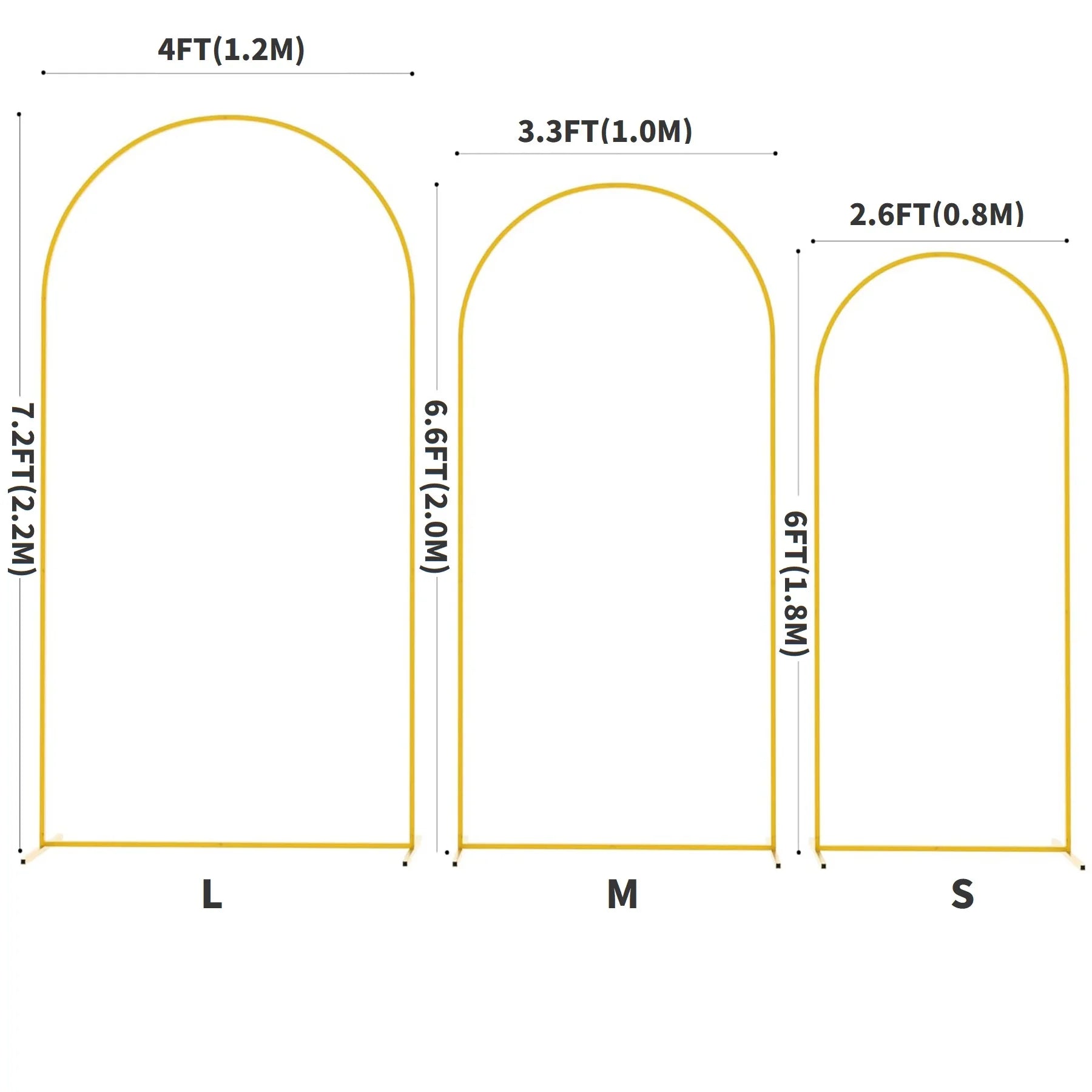 Gold Wedding Arch Backdrop Frame for Party Reusable Balloon Stand for Bridal Shower Birthday Ceremony Garden Decor 6/6.6/7.2FT