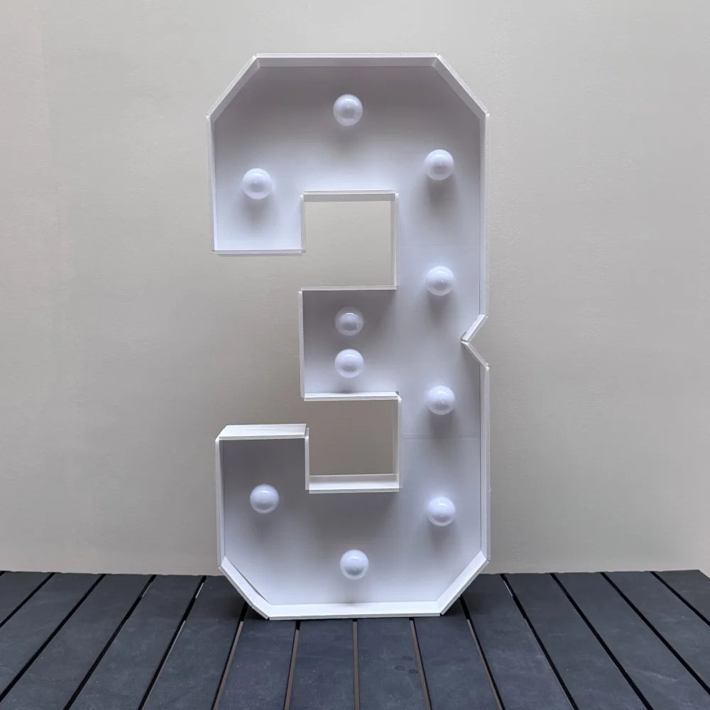 1Pc 73cm/28.7inch Light Up Digital Marquee Frame White Lights KT Board Number 0-9 Plug-in KT Board With Bracket Party Decorative