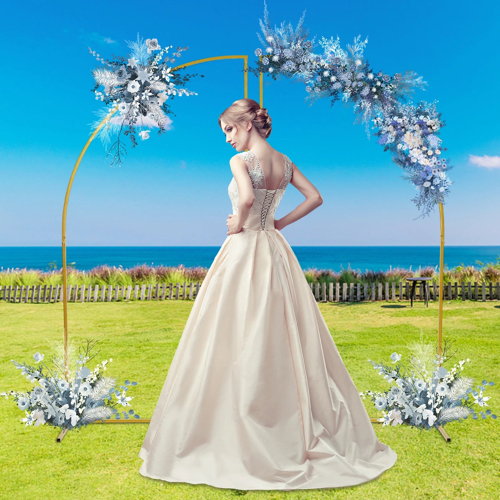 Set of 2 Wedding Arch Stand Backdrop,  Arched Frame for Wedding Ceremony Birthday Party Photo Booth Metal Arch Backdrop Stand,