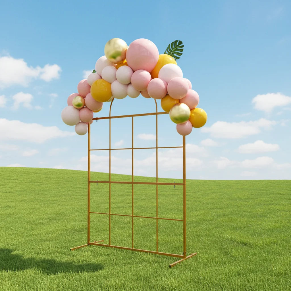 Metal Wedding Archway Backdrop Stand Galvanized Iron Free Standing Gold Durable Sturdy Easy Assemble Reusable